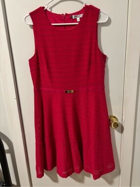 Women’s Red Sleeveless Fit-and-Flare Dress with Gold Accent